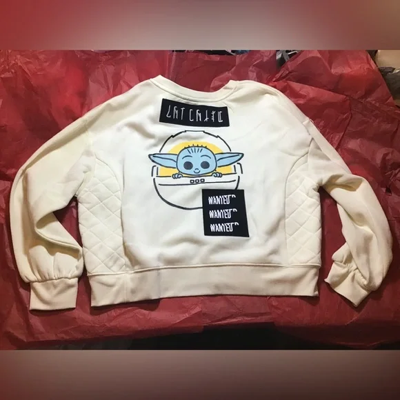 Disney store grogu the child sweatshirt w/quilted panels & stitched patches XL - Picture 2 of 8